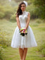 A Line High Neck Knee Length Tulle Wedding Dresses