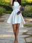 A Line Jewel Short Mini Satin Homecoming Dresses With Ruffles