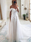 A Line Off The Shoulder Cathedral Train Tulle Wedding Dresses With Appliques Lace