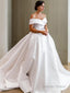 A Line Off The Shoulder Chapel Train Satin Wedding Dresses