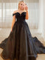 A Line Off The Shoulder Chapel Train Tulle Wedding Dresses with Appliques Lace
