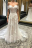 A Line Off The Shoulder Court Train Tulle Wedding Dresses With Appliques Lace