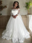 A Line Off The Shoulder Court Train Tulle Wedding Dresses With Belt Sash