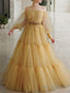 A Line Off The Shoulder Floor Length Tulle Prom Dresses With Beading