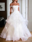 A Line Off The Shoulder Floor Length Tulle Wedding Dresses