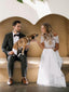 A Line Off The Shoulder Floor Length Tulle Wedding Dresses