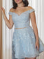 A Line Off The Shoulder Short Mini Lace Applique Homecoming Dresses