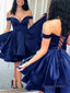 A Line Off The Shoulder Short Mini Satin Homecoming Dresses With Cascading Ruffles