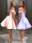 A Line Off The Shoulder Short Mini Satin Homecoming Dresses With Ruffles