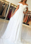 A Line Off The Shoulder Short Sleeve Sweep Train Chiffon Prom Dresses With Beading Appliqued