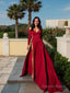 A Line Off The Shoulder Sweep Train Jersey Prom Dresses With Leg Slit