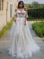 A Line Off The Shoulder Sweep Train Lace Wedding Dresses