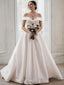 A Line Off The Shoulder Sweep Train Satin Wedding Dresses