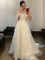 A Line Off The Shoulder Sweep Train Tulle Wedding Dresses