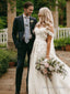 A Line Off The Shoulder Sweep Train Tulle Wedding Dresses With Appliques Lace