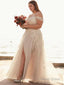 A Line Off The Shoulder Sweep Train Tulle Wedding Dresses With Leg Slit