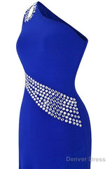 A-Line/Princess One-Shoulder Floor-Length Satin Prom Dresses With Beading