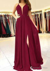 A-line/Princess Scalloped Neck Sleeveless Long/Floor-Length Chiffon Prom Dresses With Split
