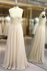 A-Line/Princess Scoop Applique Sleeveless Chiffon Floor-Length Dresses