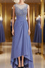 A Line Scoop Asymmetrical Chiffon Mother of the Bride Dresses With Appliques Lace