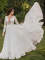 A Line Scoop Cathedral Train Tulle Wedding Dresses With Appliques Lace