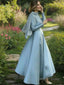 A Line Scoop Floor Length Satin Prom Dresses With Beading