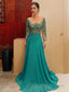 A Line Scoop Sweep Train Chiffon Mother of the Bride Dresses With Appliques Lace