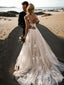 A Line Scoop Sweep Train Lace Wedding Dresses With Appliques Lace
