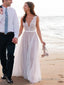 A Line Scoop Sweep Train Tulle Wedding Dresses