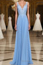 A Line Spaghetti Straps Floor Length Chiffon Prom Dresses With Appliques Lace