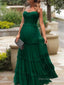 A Line Spaghetti Straps Floor Length Chiffon Prom Dresses With Ruffles