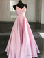 A Line Spaghetti Straps Floor Length Satin Prom Dresses With Ruffles