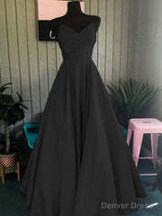 A-Line/Princess Spaghetti Straps Floor-Length Satin Prom Dresses With Ruffles