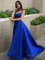A Line Spaghetti Straps Sweep Train Satin Prom Dresses