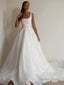 A Line Square Chapel Train Wedding Dresses