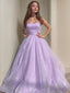 A Line Square Floor Length Tulle Prom Dresses With Beading