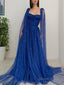 A Line Square Sweep Train Prom Dresses With Ruffles