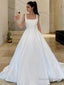 A Line Square Sweep Train Satin Wedding Dresses