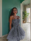 A Line Strapless Short Mini Homecoming Dresses With Ruffles