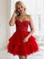 A Line Strapless Short Mini Tulle Homecoming Dresses with Cascading Ruffles