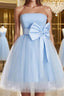 A Line Strapless Short Mini Tulle Homecoming Dresses With Bow
