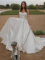 A Line Straps Court Train Satin Wedding Dresses with Bow