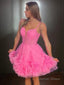 A Line Straps Short Mini Tulle Homecoming Dresses with Cascading Ruffles