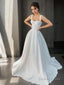 A Line Straps Sweep Train Satin Wedding Dresses