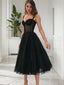 A Line Straps Tea Length Lace Homecoming Dresses With Ruffles