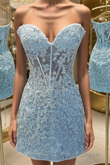 A-Line/Princess Sweetheart Corset Short/Mini Lace Applique Homecoming Dresses