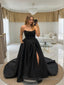 A Line Sweetheart Court Train Satin Wedding Dresses with Leg Slit