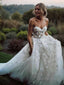 A Line Sweetheart Court Train Tulle Wedding Dresses With Appliques Lace