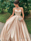 A Line Sweetheart Floor Length Satin Prom Dresses With Ruffles