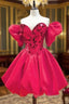A Line Princess Sweetheart Short Sleeve Short Mini Satin Homecoming Dresses with Sequins Bubble S10237003H